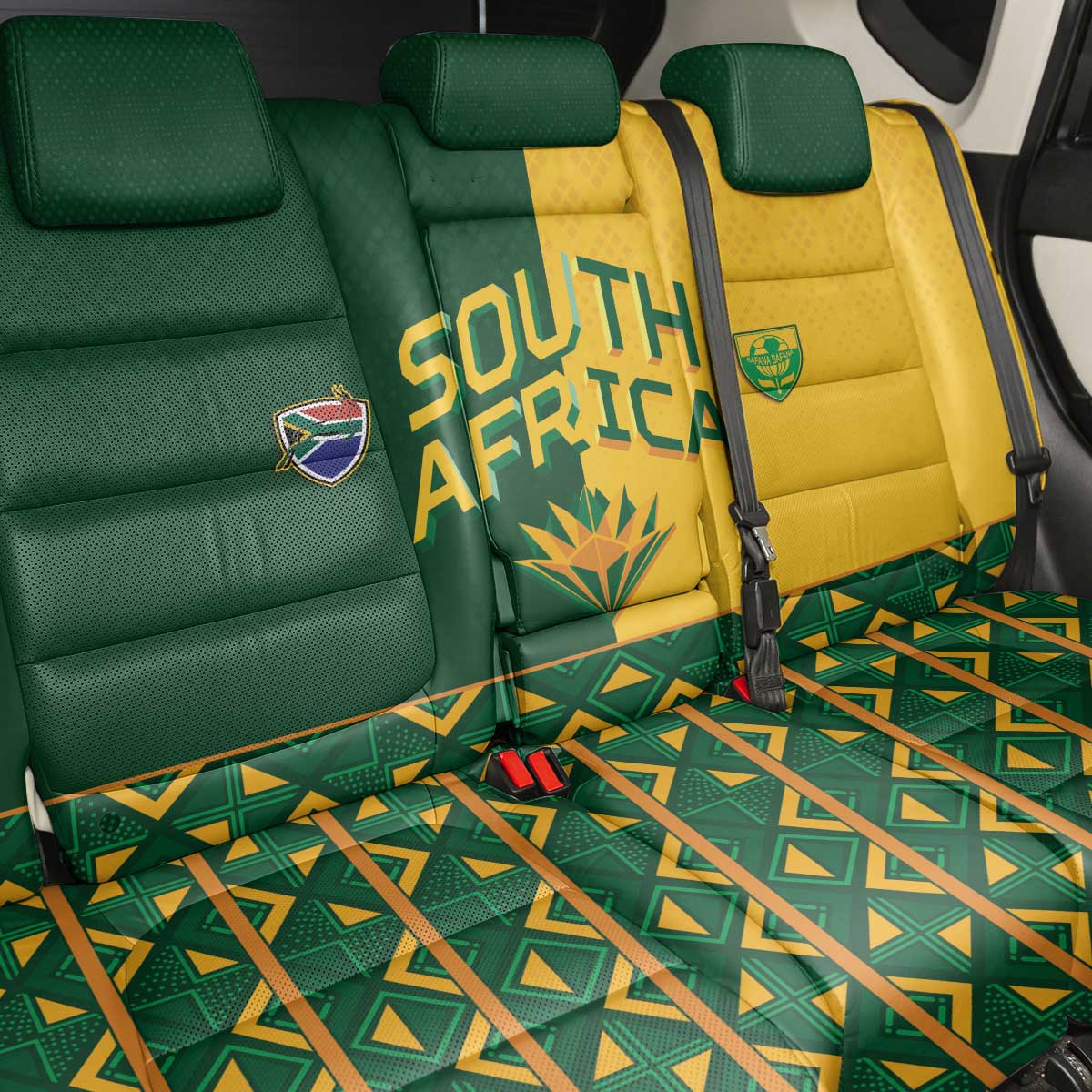 South Africa Football Back Car Seat Cover Diamond Protea Flower Symmetrical Style
