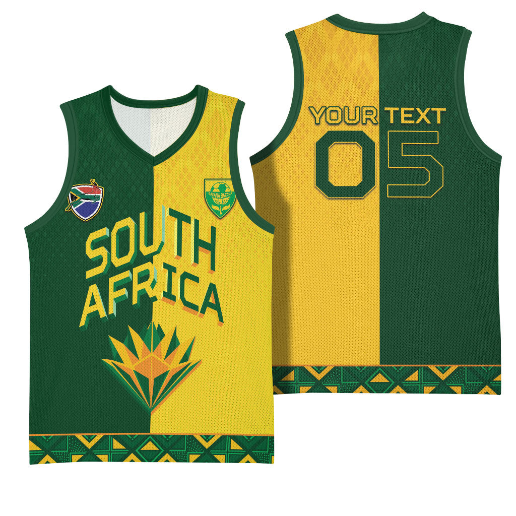 Custom South Africa Football Basketball Jersey Diamond Protea Flower Symmetrical Style