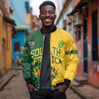 Custom South Africa Football Bomber Jacket Diamond Protea Flower Symmetrical Style