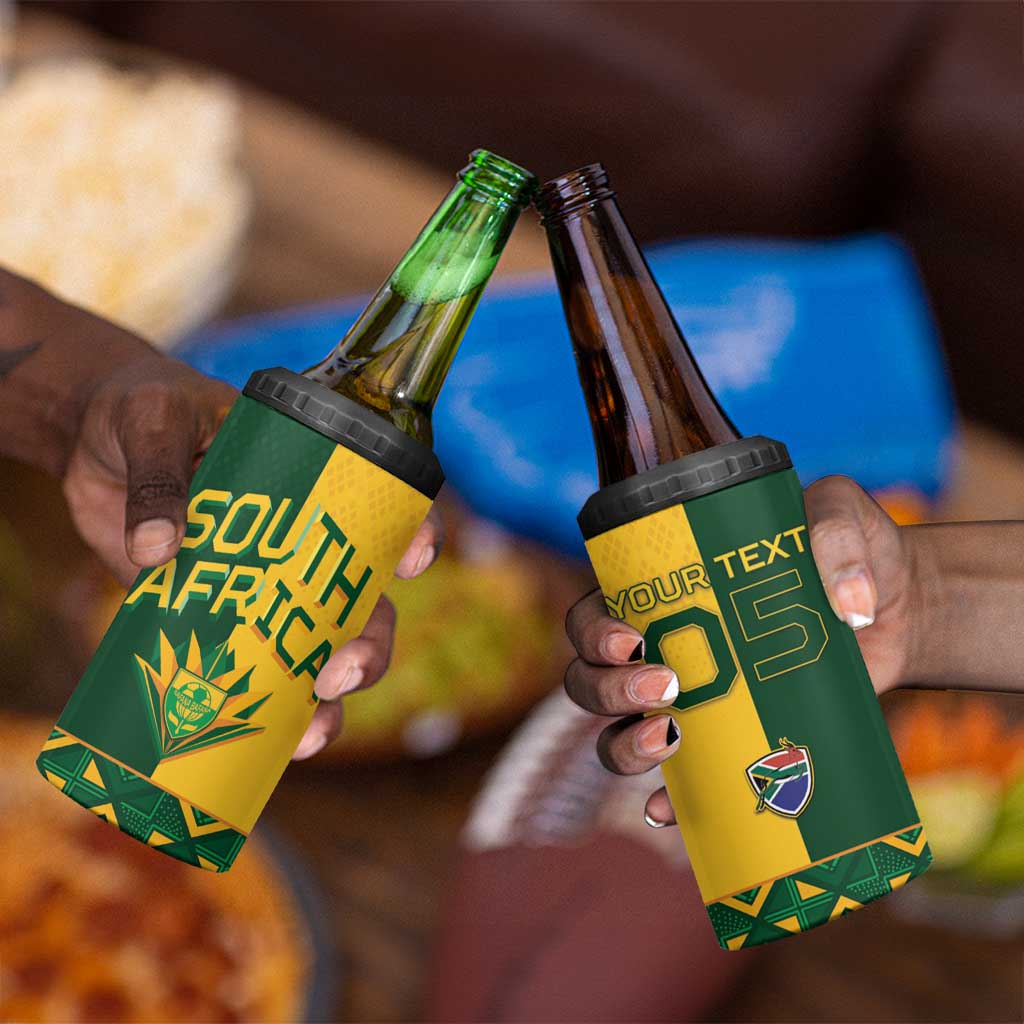 Custom South Africa Football 4 in 1 Can Cooler Tumbler Diamond Protea Flower Symmetrical Style