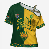 Custom South Africa Football Cross Shoulder Shirt Diamond Protea Flower Symmetrical Style