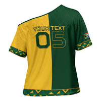 Custom South Africa Football Cross Shoulder Shirt Diamond Protea Flower Symmetrical Style
