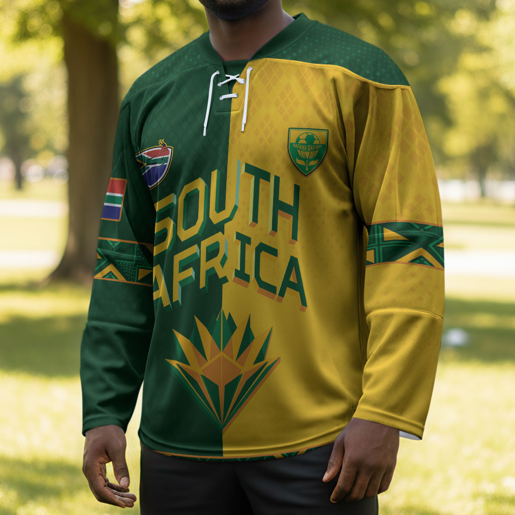 Custom South Africa Football Hockey Jersey Diamond Protea Flower Symmetrical Style