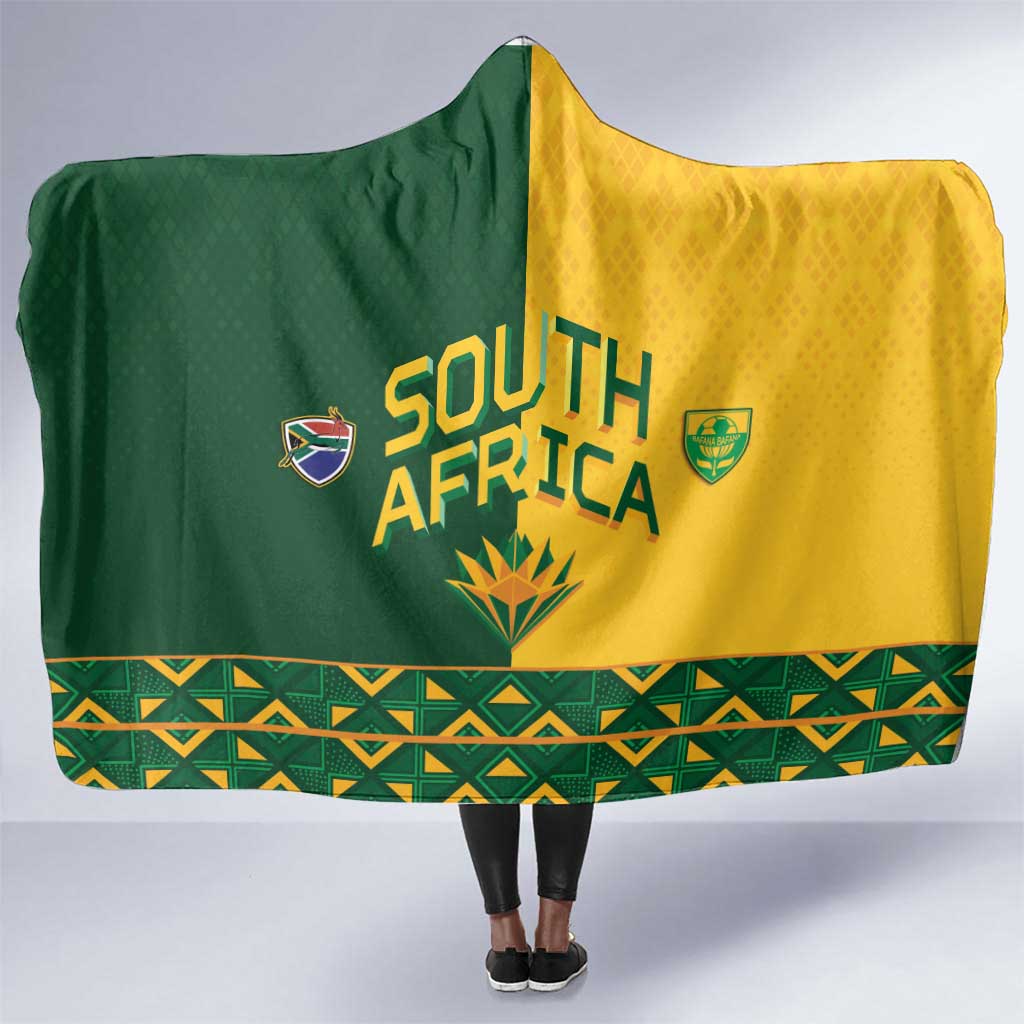 South Africa Football Hooded Blanket Diamond Protea Flower Symmetrical Style