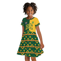Custom South Africa Football Kid Short Sleeve Dress Diamond Protea Flower Symmetrical Style