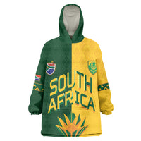 Custom South Africa Football Kid Wearable Blanket Hoodie Diamond Protea Flower Symmetrical Style