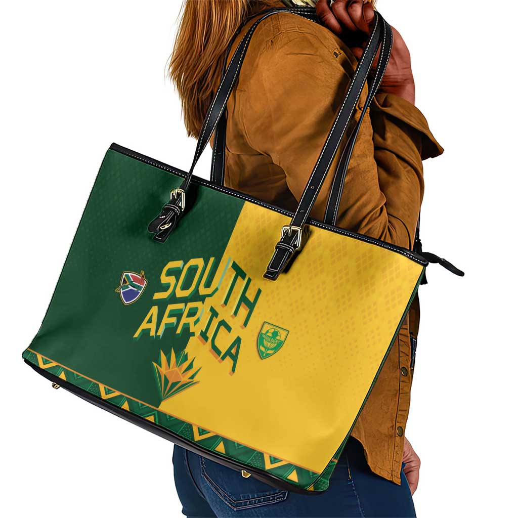 South Africa Football Leather Tote Bag Diamond Protea Flower Symmetrical Style