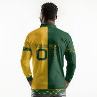 Custom South Africa Football Long Sleeve Polo Shirt Diamond Protea Flower Symmetrical Style