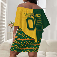 Custom South Africa Football Off Shoulder Short Dress Diamond Protea Flower Symmetrical Style