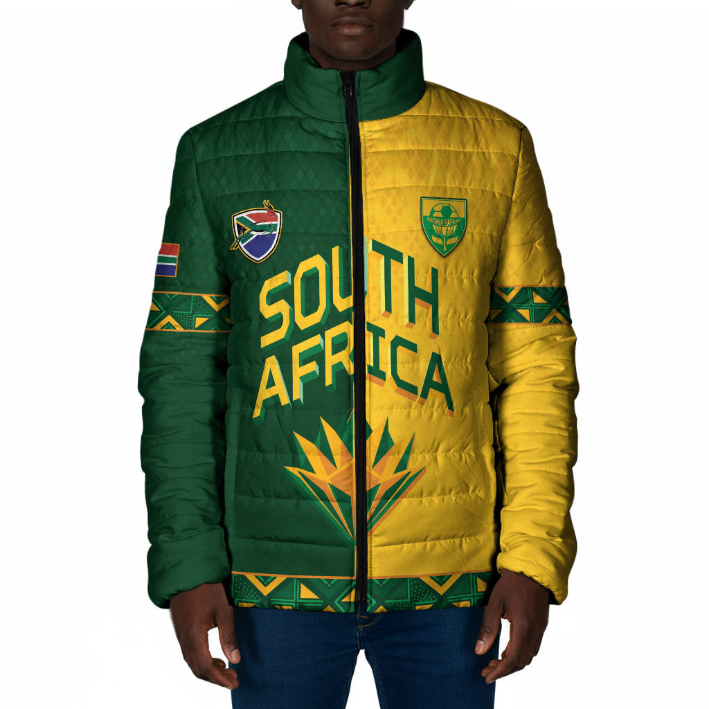 Custom South Africa Football Padded Jacket Diamond Protea Flower Symmetrical Style