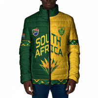Custom South Africa Football Padded Jacket Diamond Protea Flower Symmetrical Style