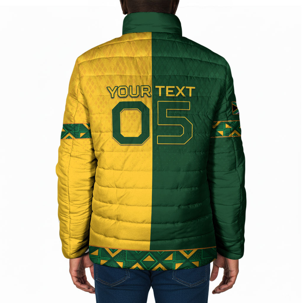 Custom South Africa Football Padded Jacket Diamond Protea Flower Symmetrical Style