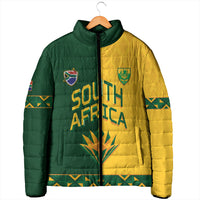 Custom South Africa Football Padded Jacket Diamond Protea Flower Symmetrical Style