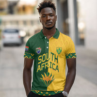 Custom South Africa Football Polo Shirt Diamond Protea Flower Symmetrical Style