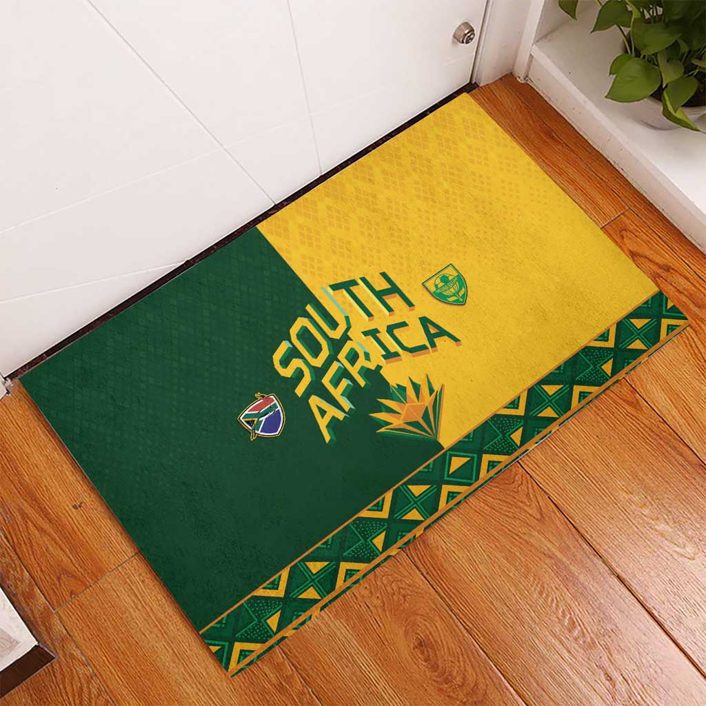 South Africa Football Rubber Doormat Diamond Protea Flower Symmetrical Style