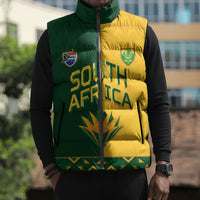 Custom South Africa Football Sleeveless Puffer Jacket Diamond Protea Flower Symmetrical Style