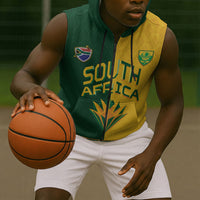 Custom South Africa Football Sleeveless Zip Hoodie Diamond Protea Flower Symmetrical Style