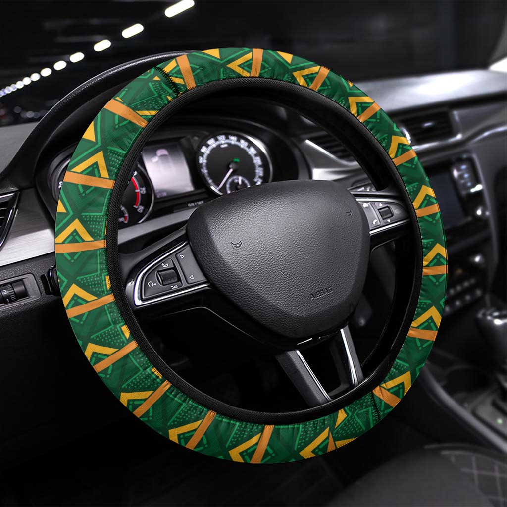 South Africa Football Steering Wheel Cover Diamond Protea Flower Symmetrical Style