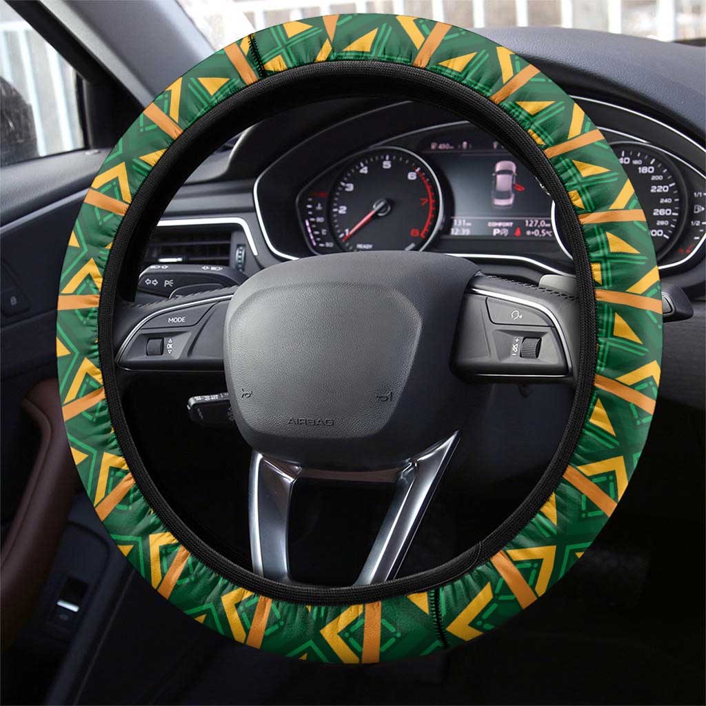 South Africa Football Steering Wheel Cover Diamond Protea Flower Symmetrical Style