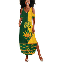 Custom South Africa Football Summer Maxi Dress Diamond Protea Flower Symmetrical Style