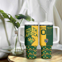 Custom South Africa Football Tumbler With Handle Diamond Protea Flower Symmetrical Style