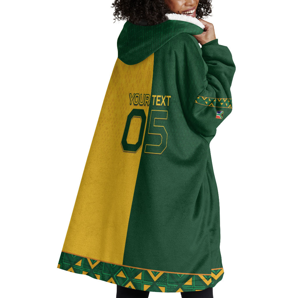 Custom South Africa Football Wearable Blanket Hoodie Diamond Protea Flower Symmetrical Style