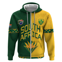 Custom South Africa Football Zip Hoodie Diamond Protea Flower Symmetrical Style