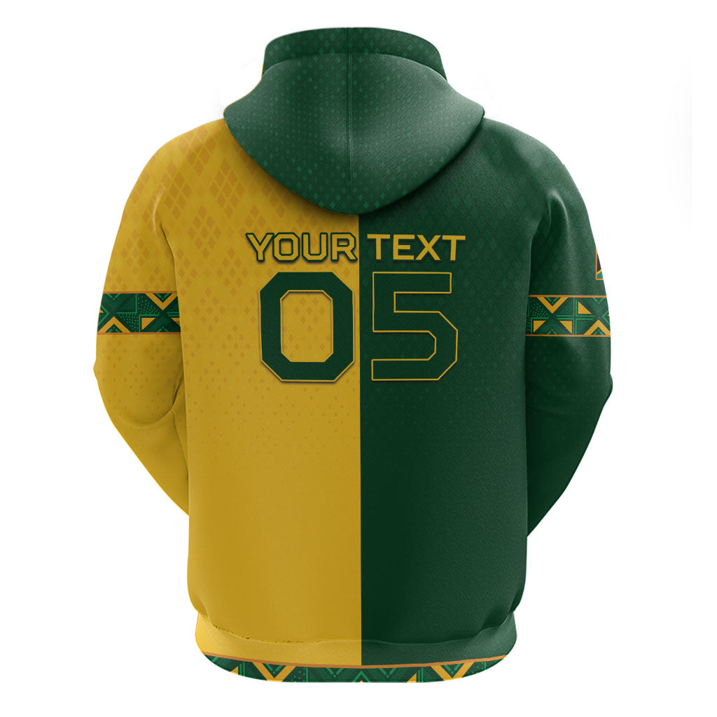 Custom South Africa Football Zip Hoodie Diamond Protea Flower Symmetrical Style