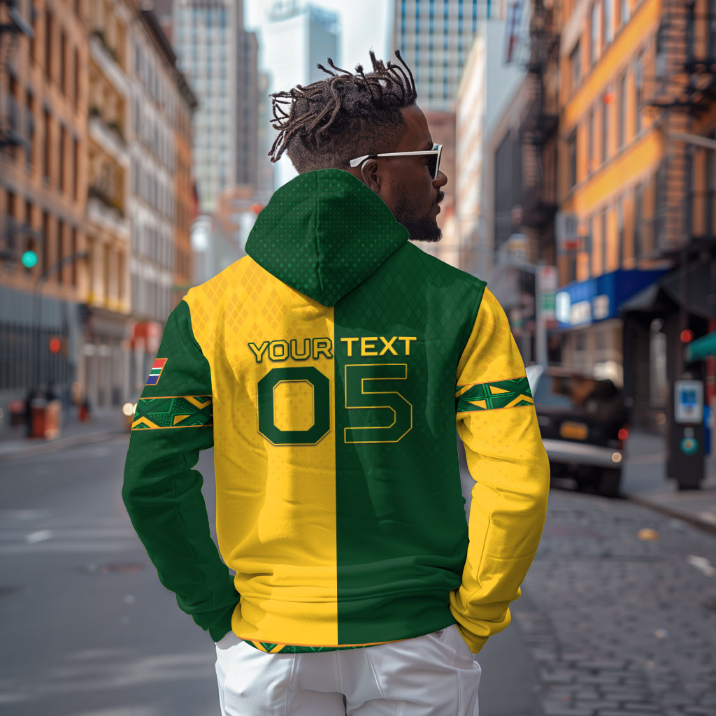 Custom South Africa Football Zip Hoodie Diamond Protea Flower Symmetrical Style
