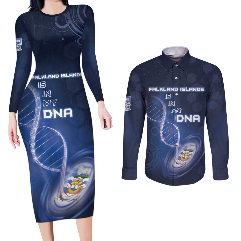 Personalized Falkland Islands Is In My DNA Couples Matching Long Sleeve Bodycon Dress and Long Sleeve Button Shirt - Wonder Print Shop