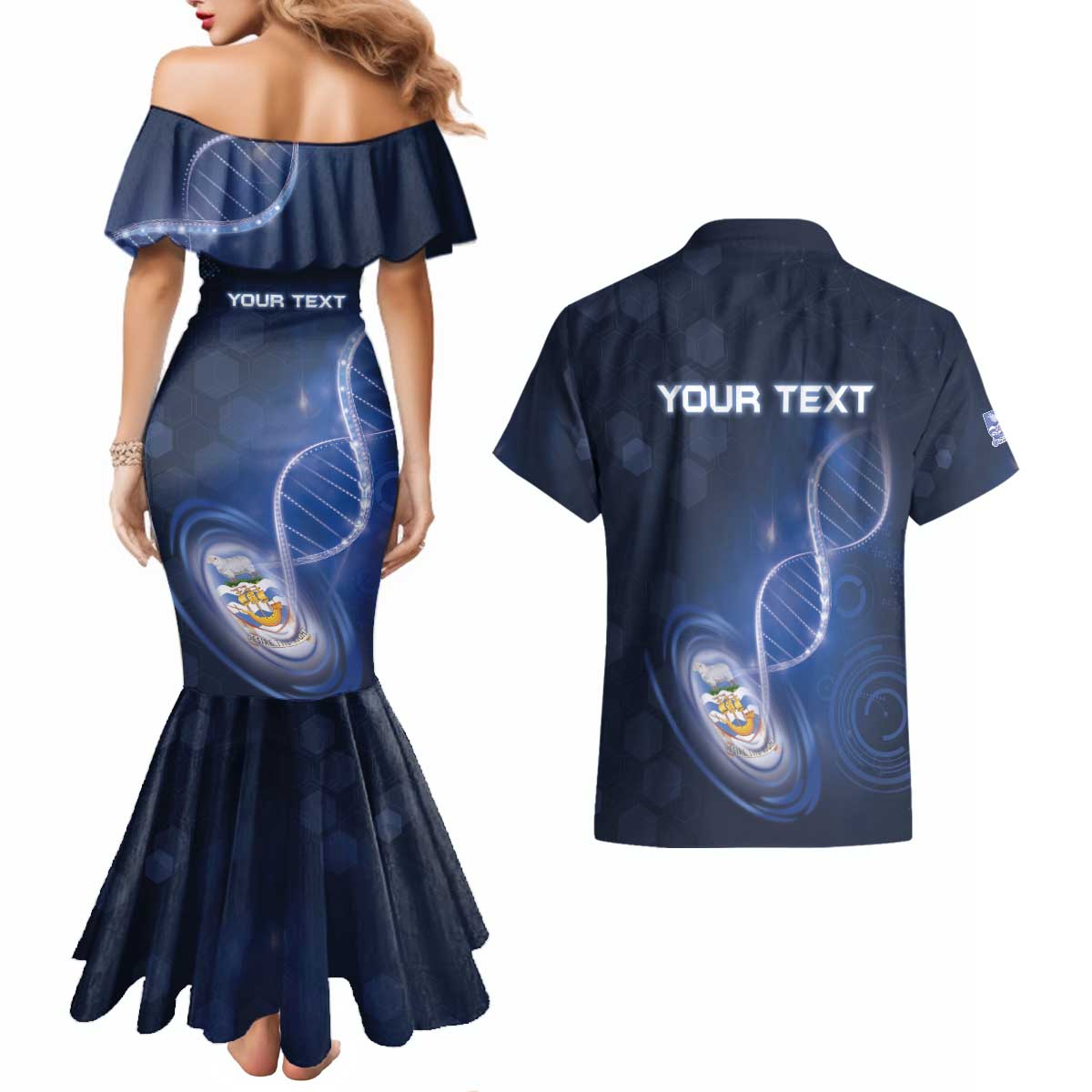 Personalized Falkland Islands Is In My DNA Couples Matching Mermaid Dress and Hawaiian Shirt - Wonder Print Shop