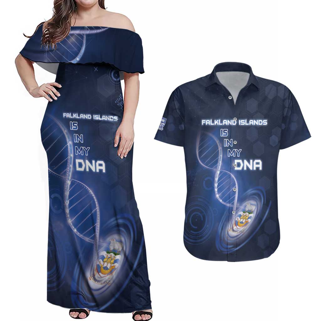 Personalized Falkland Islands Is In My DNA Couples Matching Off Shoulder Maxi Dress and Hawaiian Shirt - Wonder Print Shop