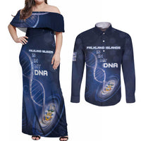 Personalized Falkland Islands Is In My DNA Couples Matching Off Shoulder Maxi Dress and Long Sleeve Button Shirt - Wonder Print Shop