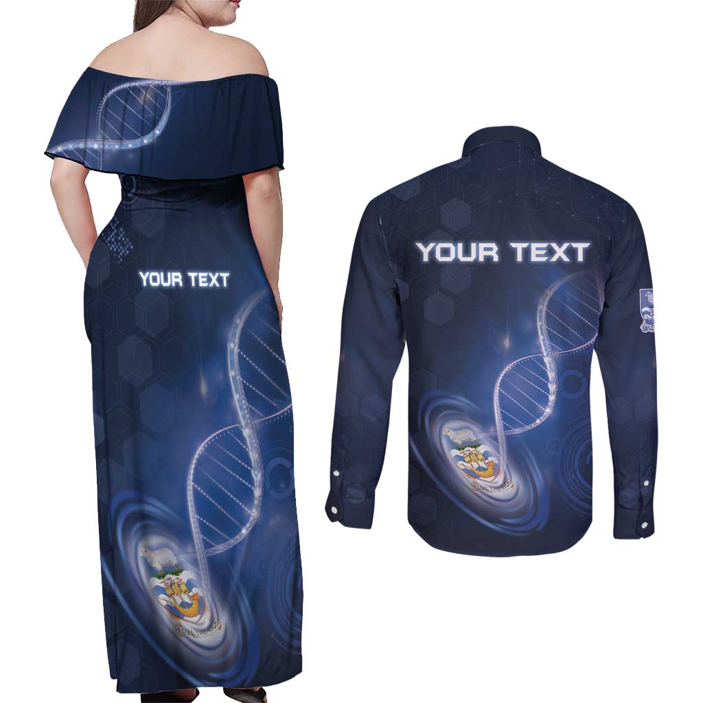 Personalized Falkland Islands Is In My DNA Couples Matching Off Shoulder Maxi Dress and Long Sleeve Button Shirt - Wonder Print Shop