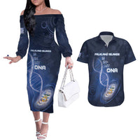 Personalized Falkland Islands Is In My DNA Couples Matching Off The Shoulder Long Sleeve Dress and Hawaiian Shirt - Wonder Print Shop
