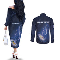 Personalized Falkland Islands Is In My DNA Couples Matching Off The Shoulder Long Sleeve Dress and Long Sleeve Button Shirt - Wonder Print Shop