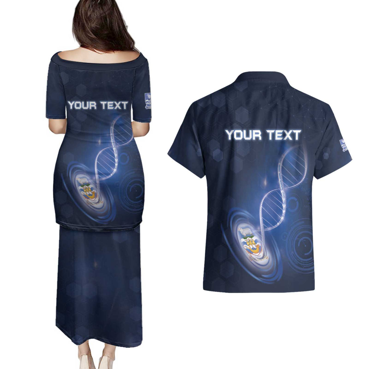 Personalized Falkland Islands Is In My DNA Couples Matching Puletasi and Hawaiian Shirt - Wonder Print Shop