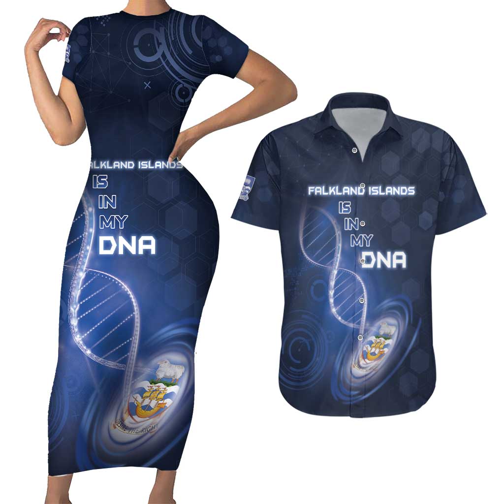Personalized Falkland Islands Is In My DNA Couples Matching Short Sleeve Bodycon Dress and Hawaiian Shirt - Wonder Print Shop