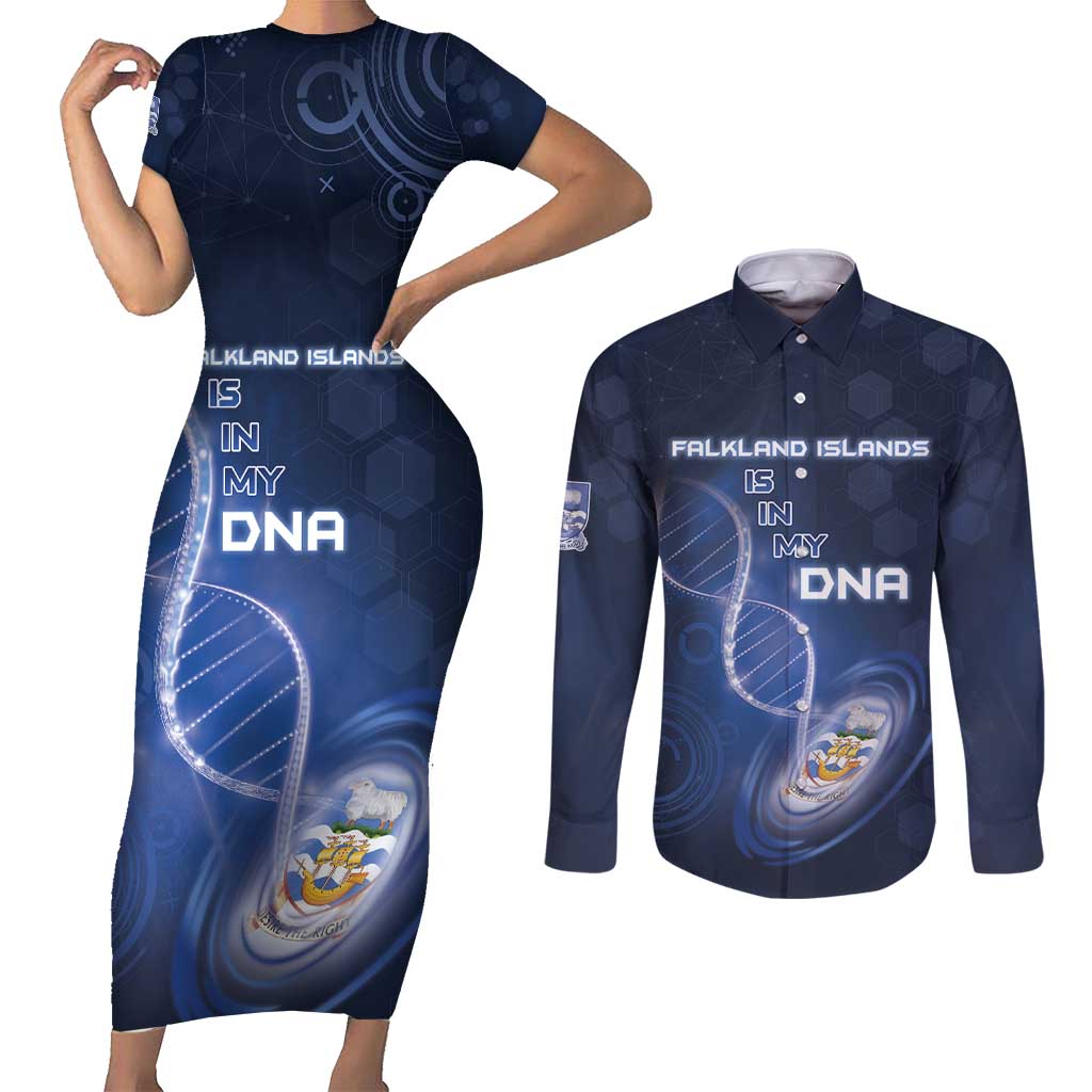 Personalized Falkland Islands Is In My DNA Couples Matching Short Sleeve Bodycon Dress and Long Sleeve Button Shirt - Wonder Print Shop