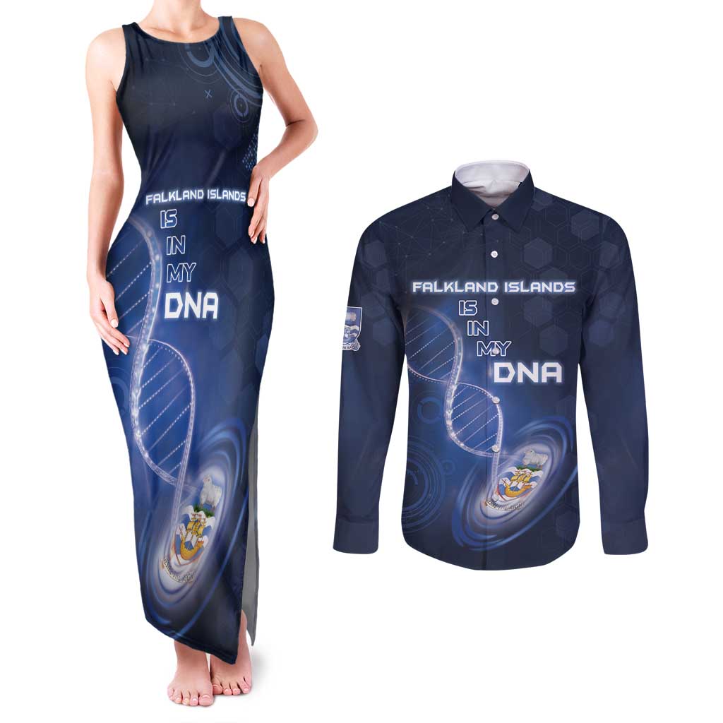 Personalized Falkland Islands Is In My DNA Couples Matching Tank Maxi Dress and Long Sleeve Button Shirt - Wonder Print Shop