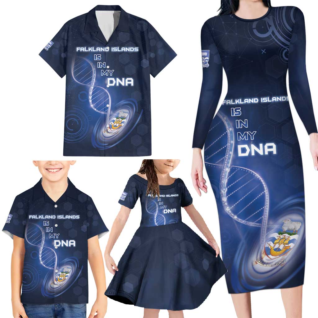 Personalized Falkland Islands Is In My DNA Family Matching Long Sleeve Bodycon Dress and Hawaiian Shirt - Wonder Print Shop