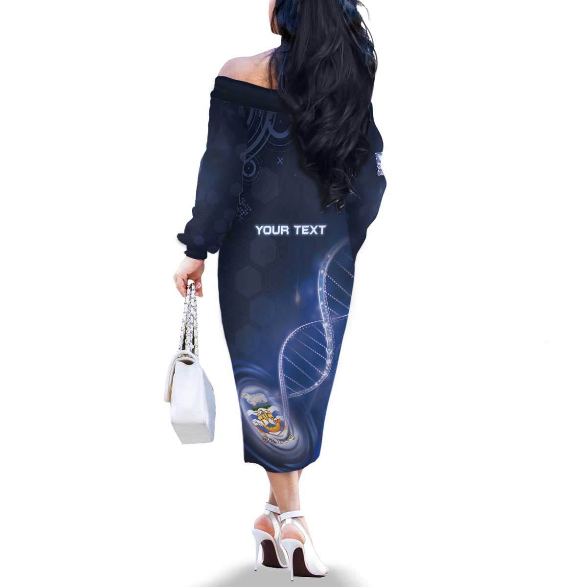 Personalized Falkland Islands Is In My DNA Family Matching Off The Shoulder Long Sleeve Dress and Hawaiian Shirt - Wonder Print Shop