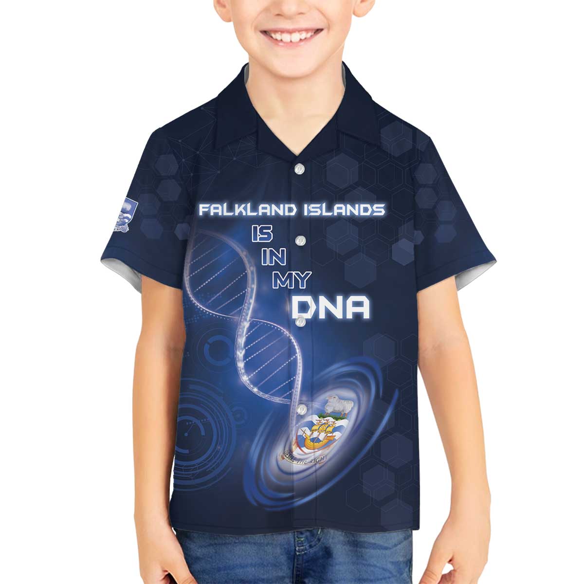 Personalized Falkland Islands Is In My DNA Family Matching Off The Shoulder Long Sleeve Dress and Hawaiian Shirt - Wonder Print Shop