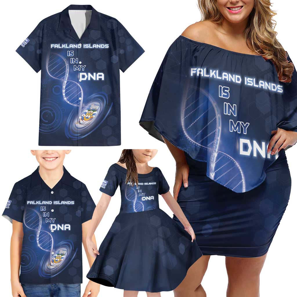 Personalized Falkland Islands Is In My DNA Family Matching Off Shoulder Short Dress and Hawaiian Shirt - Wonder Print Shop