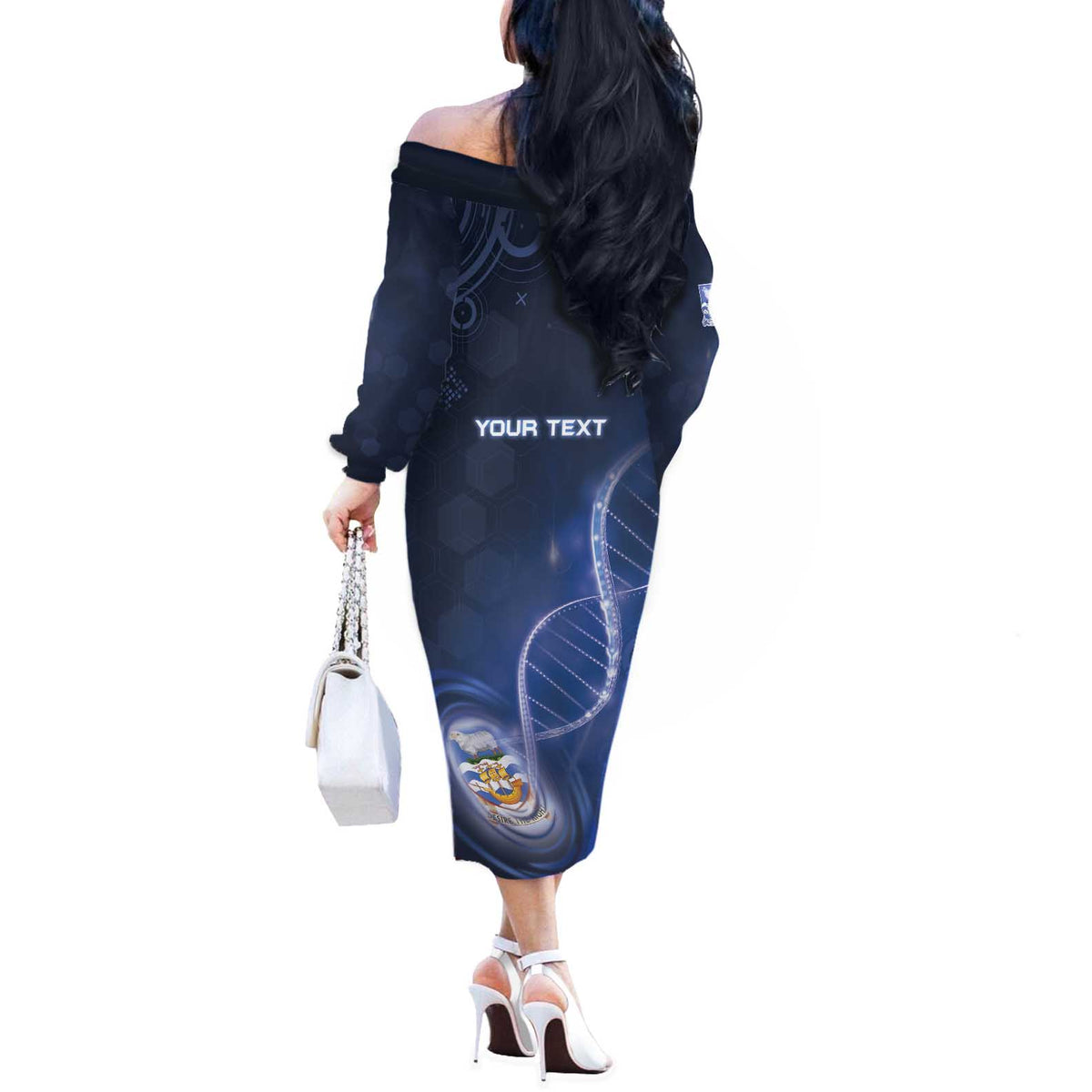 Personalized Falkland Islands Is In My DNA Off The Shoulder Long Sleeve Dress - Wonder Print Shop