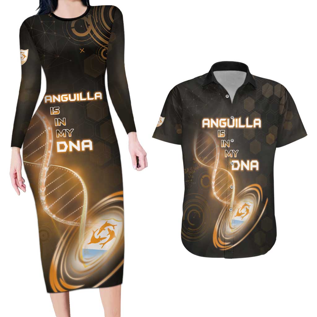 Personalized Anguilla Is In My DNA Couples Matching Long Sleeve Bodycon Dress and Hawaiian Shirt - Wonder Print Shop