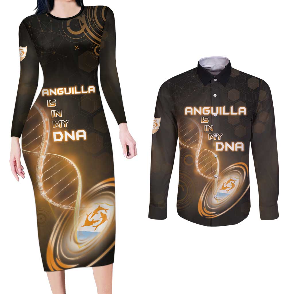 Personalized Anguilla Is In My DNA Couples Matching Long Sleeve Bodycon Dress and Long Sleeve Button Shirt - Wonder Print Shop
