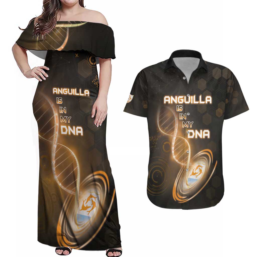 Personalized Anguilla Is In My DNA Couples Matching Off Shoulder Maxi Dress and Hawaiian Shirt - Wonder Print Shop
