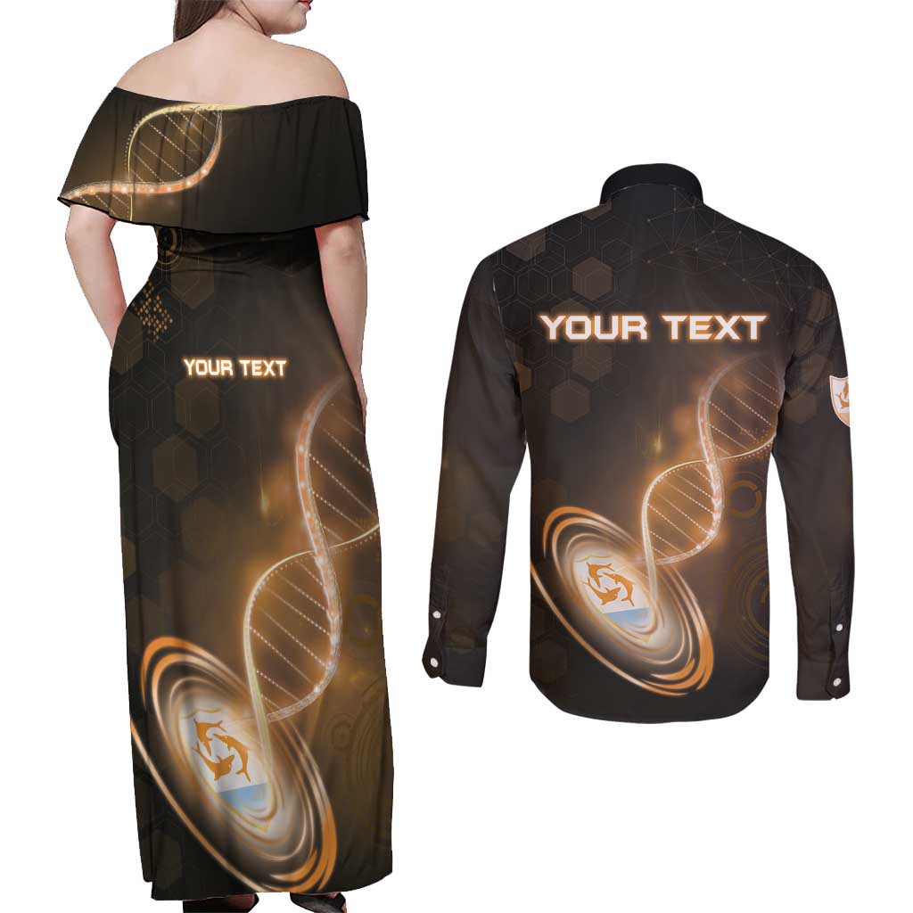 Personalized Anguilla Is In My DNA Couples Matching Off Shoulder Maxi Dress and Long Sleeve Button Shirt - Wonder Print Shop