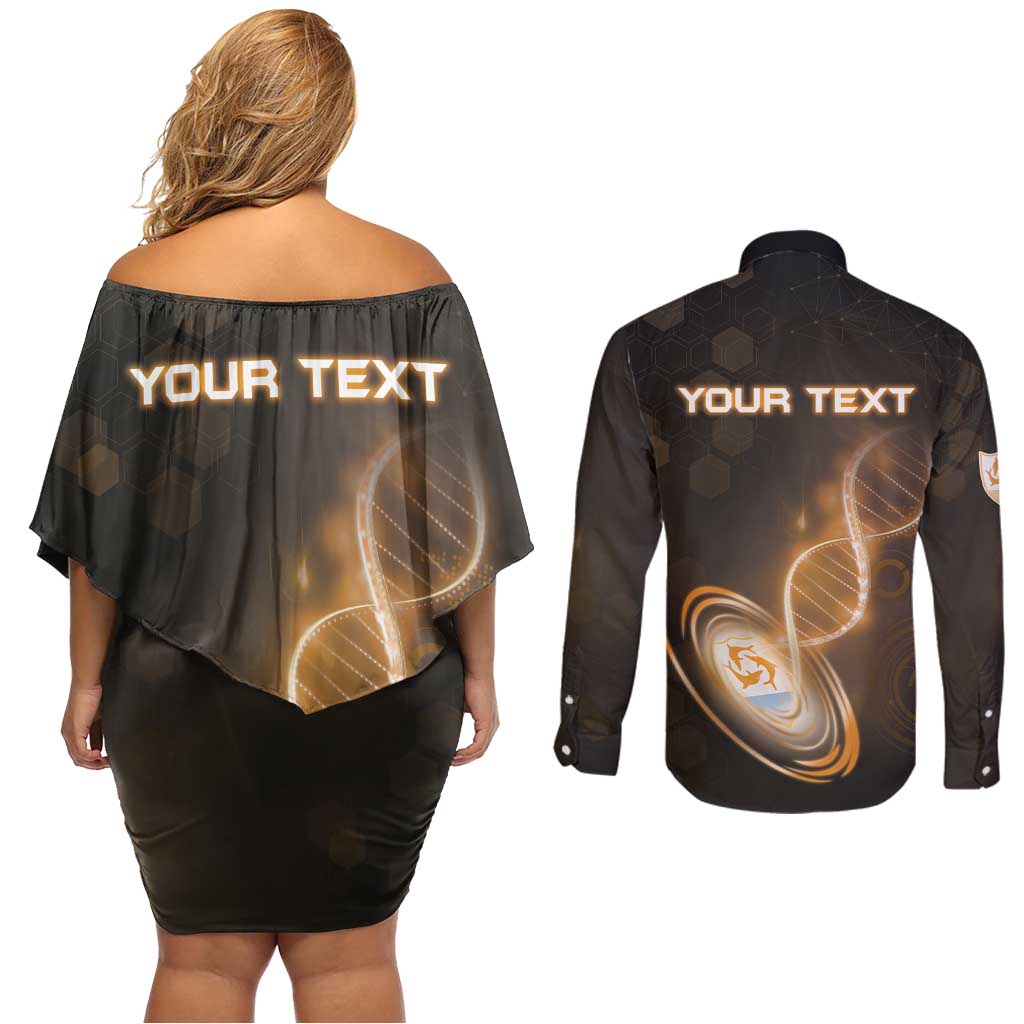Personalized Anguilla Is In My DNA Couples Matching Off Shoulder Short Dress and Long Sleeve Button Shirt - Wonder Print Shop